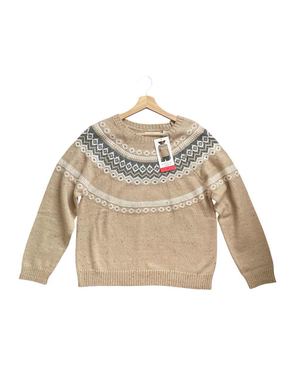 Weatherproof Vintage Womens Fair Isle Crew Neck Sweater Oatmeal Heather Size M